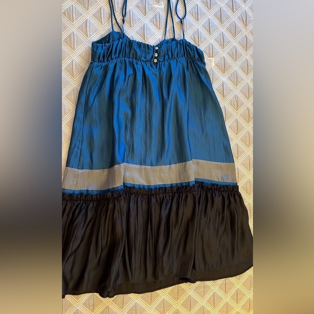 Twist teal and black flowy summer dress size US 8 - Picture 4 of 9